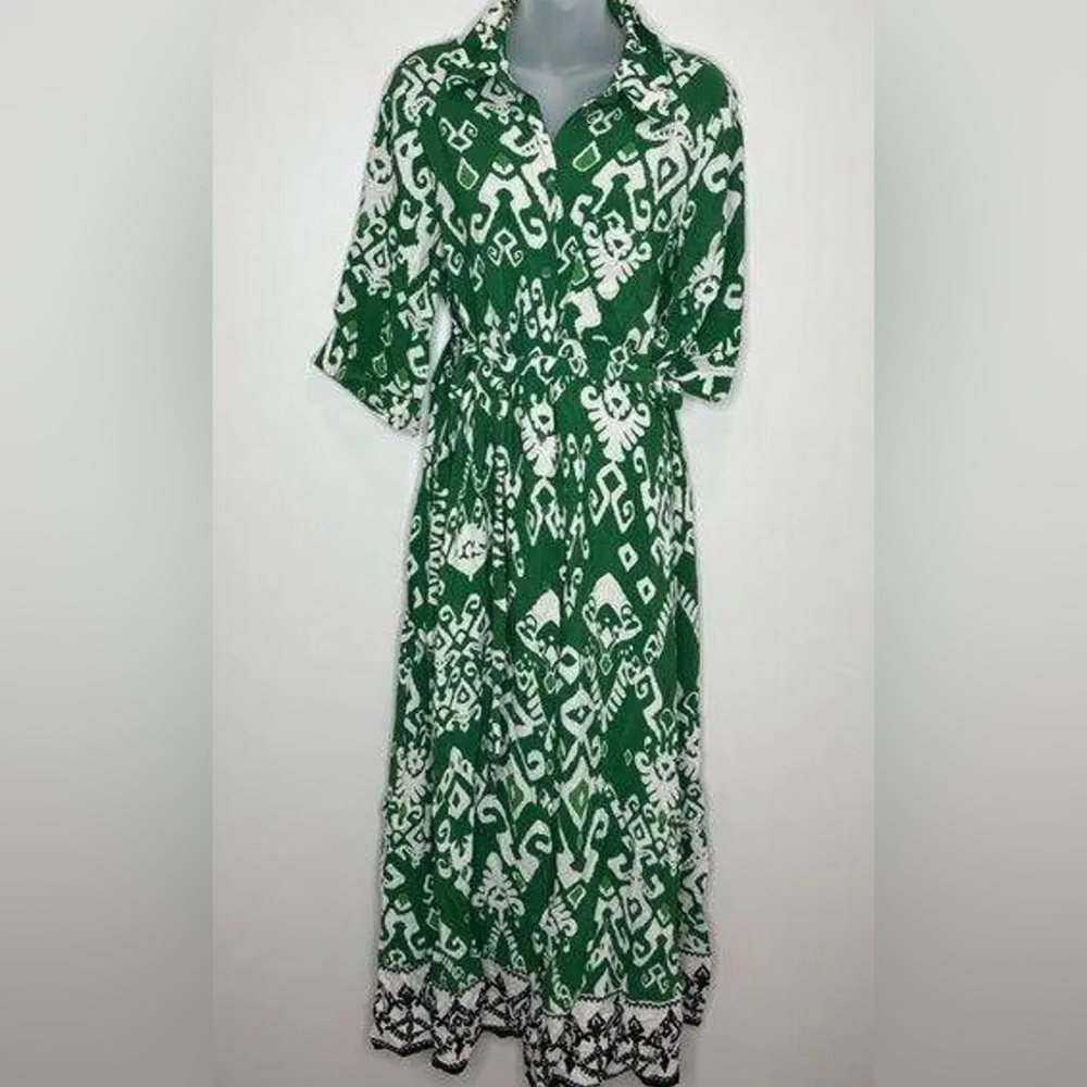 ZARA The Allison Dress Green Tribal Print Button
Maxi with belt